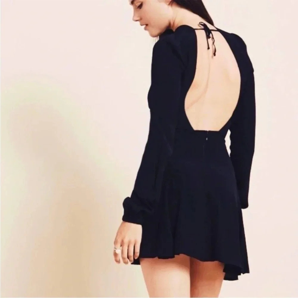 Reformation black magpie open back mini dress